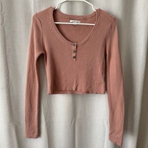 American Eagle Ribbed Henley Crop Top Mauve Size Small